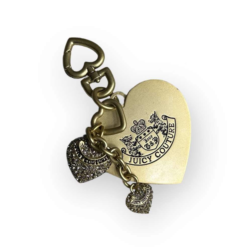 Juicy Couture Bejeweled Handbag Charm Rhinestone Heart Keychain Bag Clip Gold - Picture 6 of 9